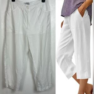 Lino U.S.A. White Linen Straight Leg Cropped Pants Capri Size M